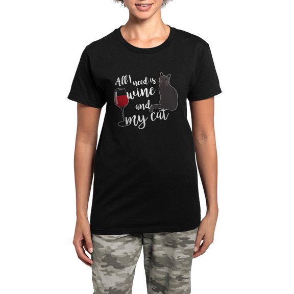 CafePress - All I Need Is Wine And My Ca Women's Dark Pajamas - Women's Short Sleeve Print T-Shirt and Pants Dark Cotton Pajama Set