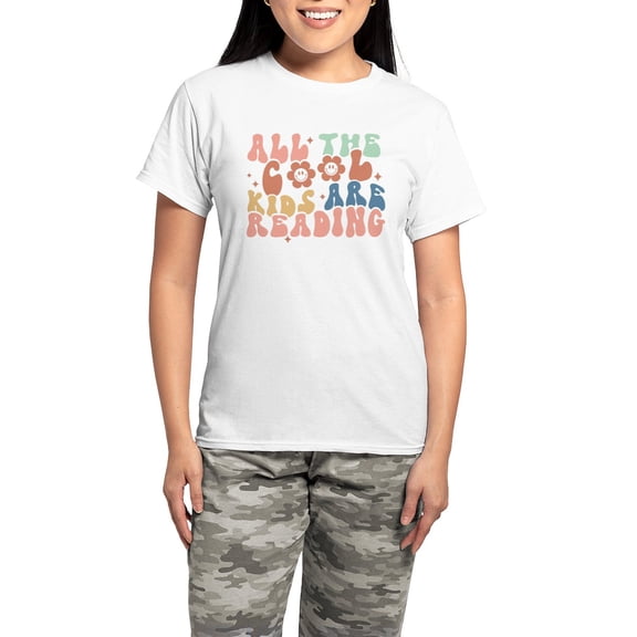 CafePress - All The Cool Kids Are Reading Pajamas - Women's Short Sleeve Print T-Shirt and Pants Light Cotton Pajama Set
