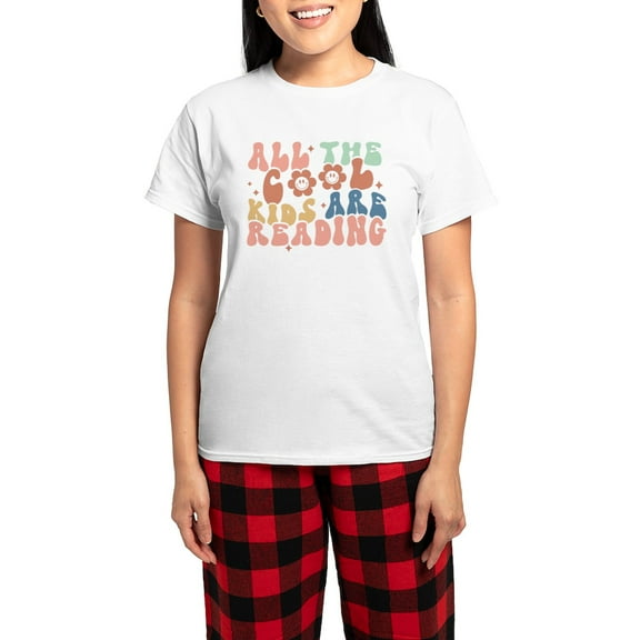 CafePress - All The Cool Kids Are Reading Pajamas - Women's Short Sleeve Print T-Shirt and Pants Light Cotton Pajama Set