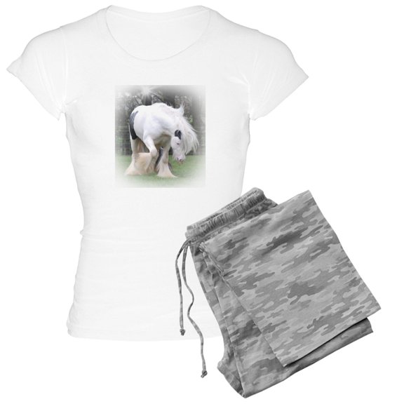 CafePress - All White Stallion Women's Light Pajamas - Women's Short Sleeve Print T-Shirt and Pants Light Cotton Pajama Set