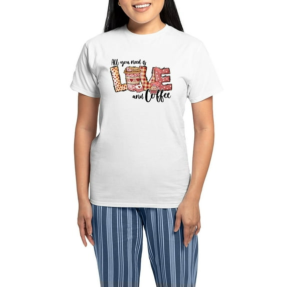 CafePress - All You Need Is Love And Coffee Pajamas - Women's Short Sleeve Print T-Shirt and Pants Light Cotton Pajama Set