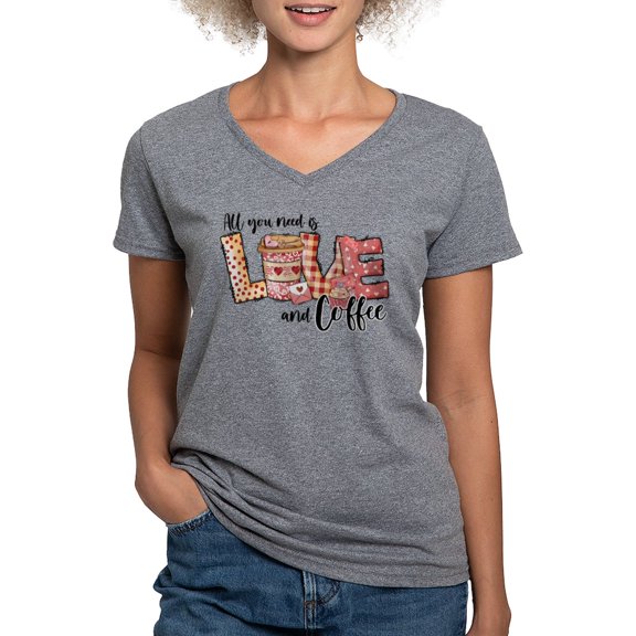 CafePress - All You Need Is Love And Coffee T Shirt - Women's V-Neck Dark T-Shirt