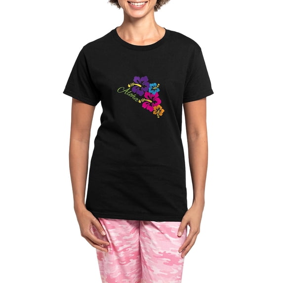CafePress - Aloha Flowers Pajamas - Women's Short Sleeve Print T-Shirt and Pants Dark Cotton Pajama Set