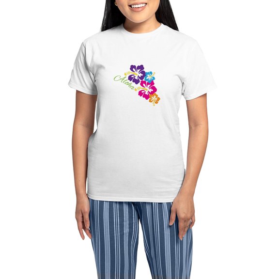 CafePress - Aloha Flowers Pajamas - Women's Short Sleeve Print T-Shirt and Pants Light Cotton Pajama Set