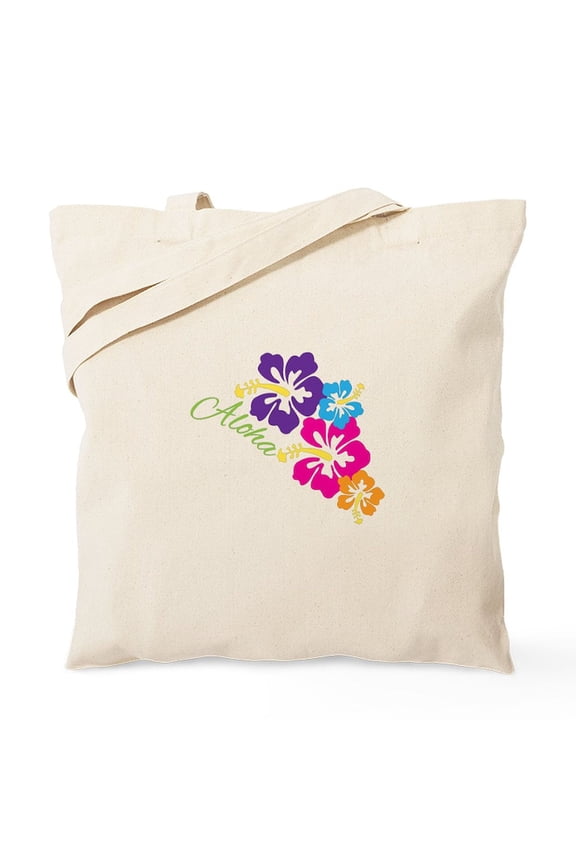 - Aloha Flowers Tote Bag - Unisex Canvas Tote Bag, Beige, 1-Piece