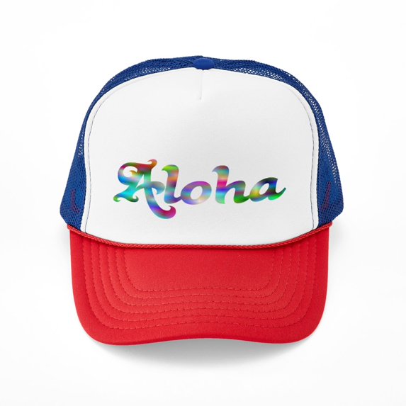 CafePress - Aloha Rainbow - Trucker Hat - Polyester Foam Front and Nylon Mesh Weave Back