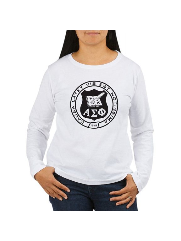 - Alpha Sigma Phi Black And White Seal Long Sleeve T Shirt - Women's Long Sleeve Graphic Casual T-Shirt