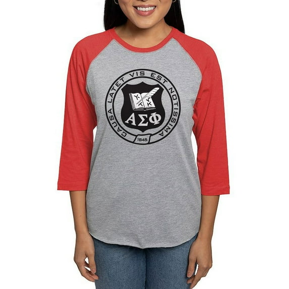CafePress - Alpha Sigma Phi Black And White Seal Long Sleeve T Shirt - Womens Baseball Tee