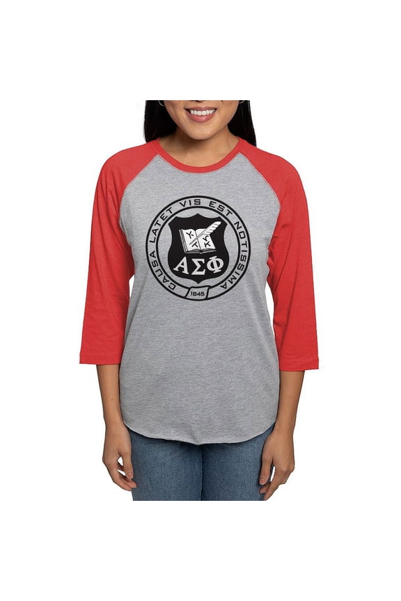 - Alpha Sigma Phi Black And White Seal Long Sleeve T Shirt - Womens Baseball Tee