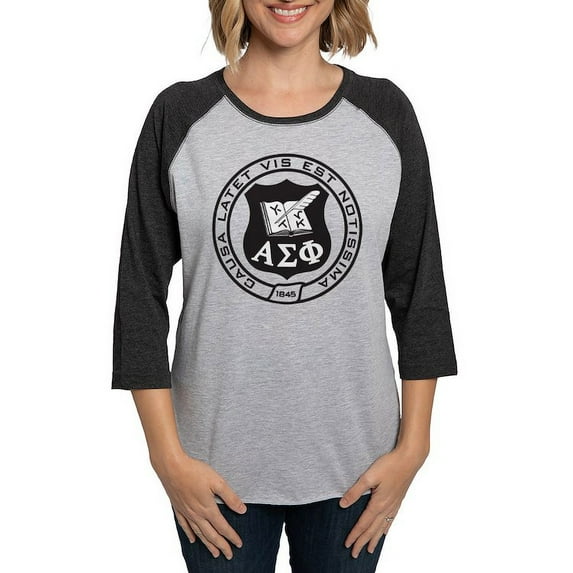 CafePress - Alpha Sigma Phi Black And White Seal Long Sleeve T Shirt - Womens Baseball Tee