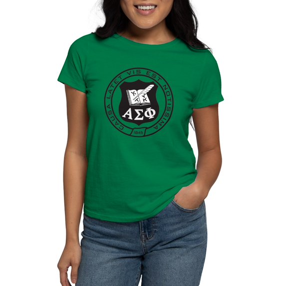 CafePress - Alpha Sigma Phi Black And White Seal T Shirt - Women's Traditional Fit Dark T-Shirt