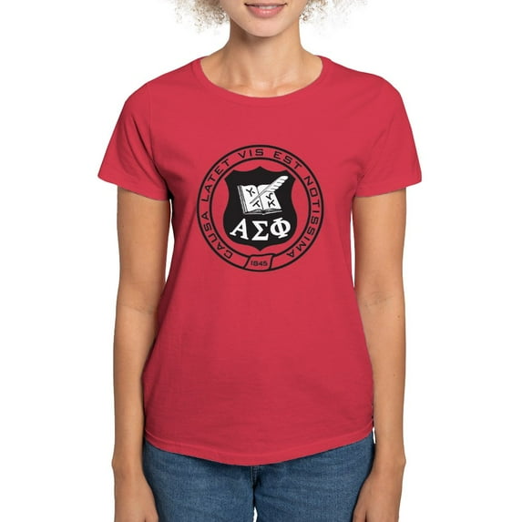 CafePress - Alpha Sigma Phi Black And White Seal T Shirt - Women's Traditional Fit Dark T-Shirt