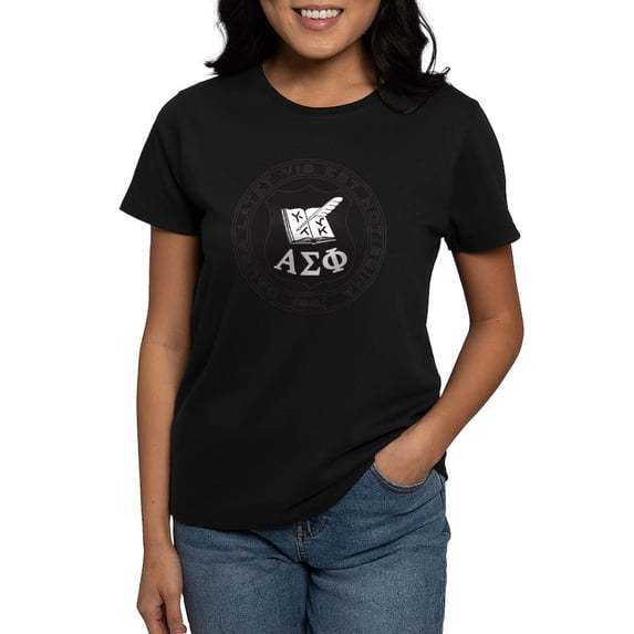 CafePress - Alpha Sigma Phi Black And White Seal T Shirt - Women's Traditional Fit Dark T-Shirt
