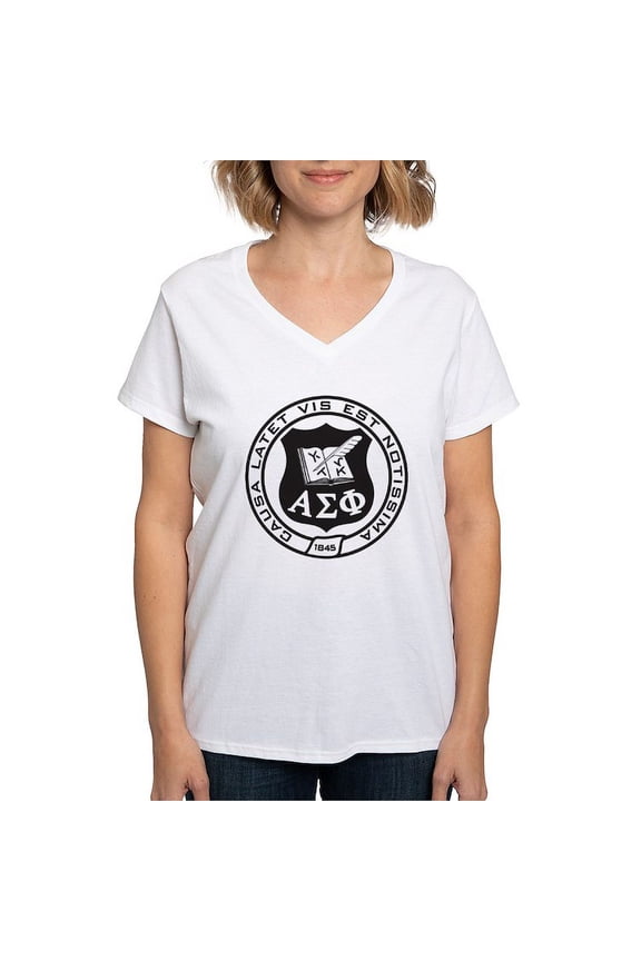 - Alpha Sigma Phi Black And White Seal T Shirt - Womens Cotton V-Neck T-shirt