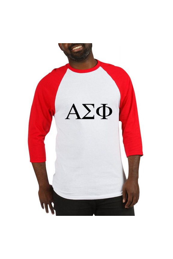 - Alpha Sigma Phi Greek Letters Black Baseball Jersey - Cotton Baseball Jersey, 3/4 Raglan Sleeve Shirt