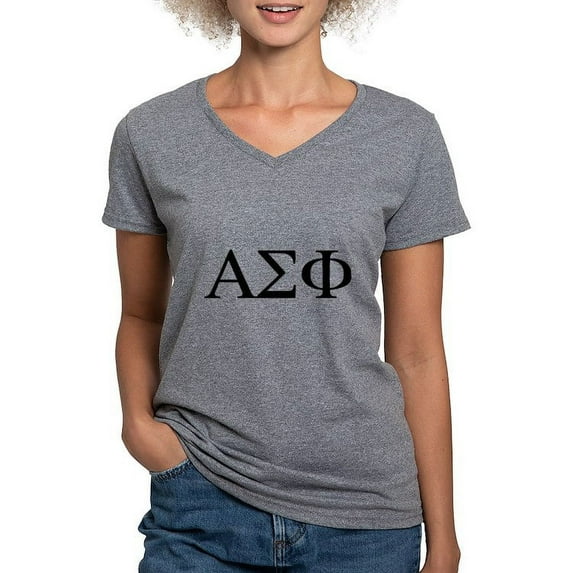 CafePress - Alpha Sigma Phi Greek Letters Black T Shirt - Women's V-Neck Dark T-Shirt
