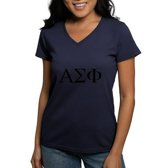 CafePress - Alpha Sigma Phi Greek Letters Black T Shirt - Women's V-Neck Dark T-Shirt