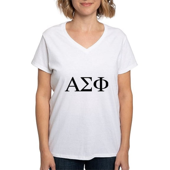 CafePress - Alpha Sigma Phi Greek Letters Black T Shirt - Womens Cotton V-Neck T-shirt