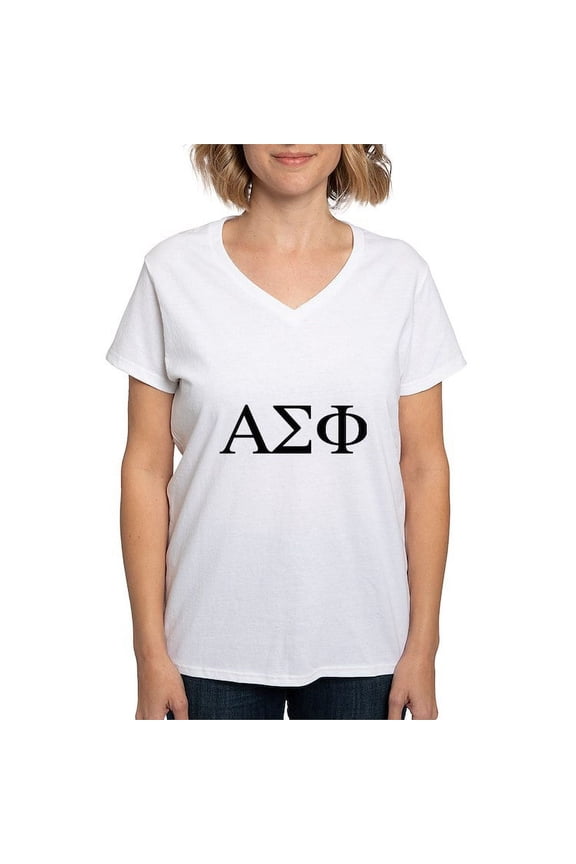 - Alpha Sigma Phi Greek Letters Black T Shirt - Womens Cotton V-Neck T-shirt