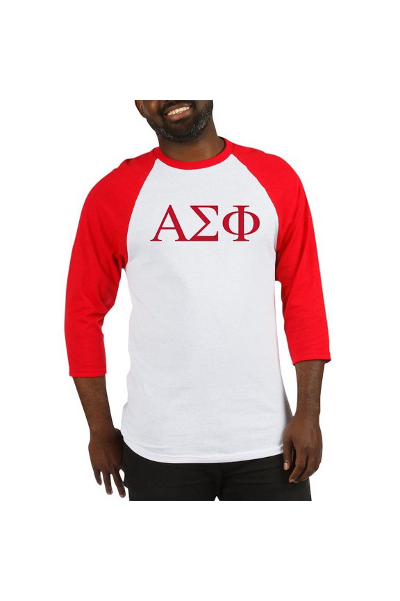 - Alpha Sigma Phi Greek Letters Cardinal Baseball Jersey - Cotton Baseball Jersey, 3/4 Raglan Sleeve Shirt