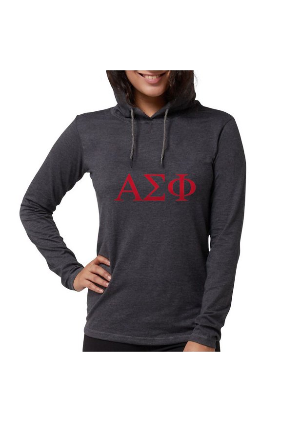 - Alpha Sigma Phi Greek Letters Cardinal Long Sleeve T Shirt - Womens Hooded Shirt