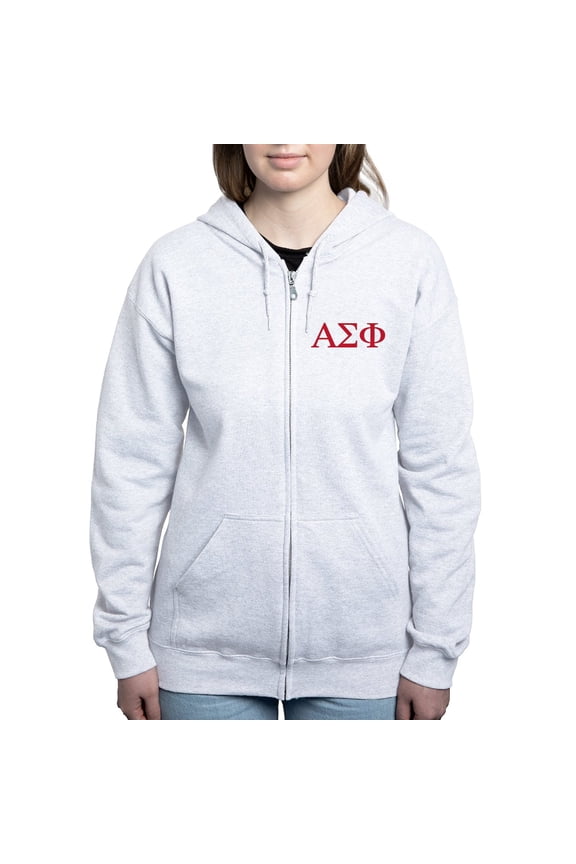- Alpha Sigma Phi Greek Letters Cardinal Sweatshirt - Women's Zip Hoodie