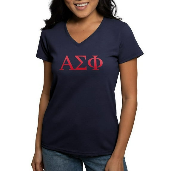 CafePress - Alpha Sigma Phi Greek Letters Cardinal T Shirt - Women's V-Neck Dark T-Shirt