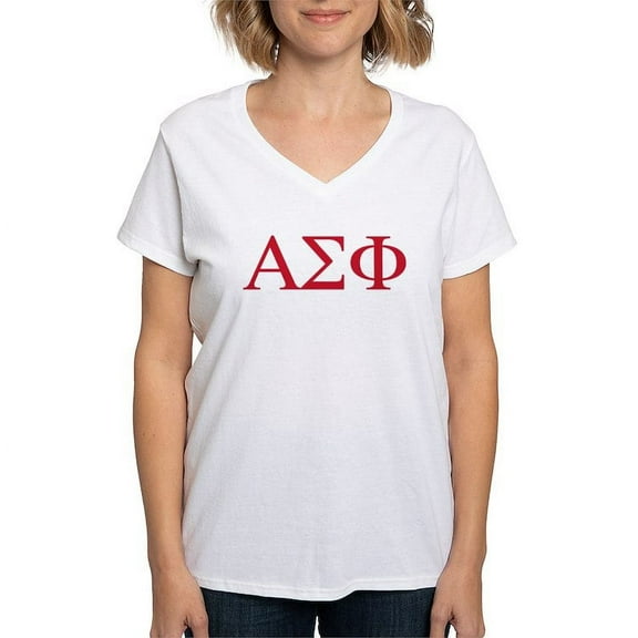 CafePress - Alpha Sigma Phi Greek Letters Cardinal T Shirt - Womens Cotton V-Neck T-shirt