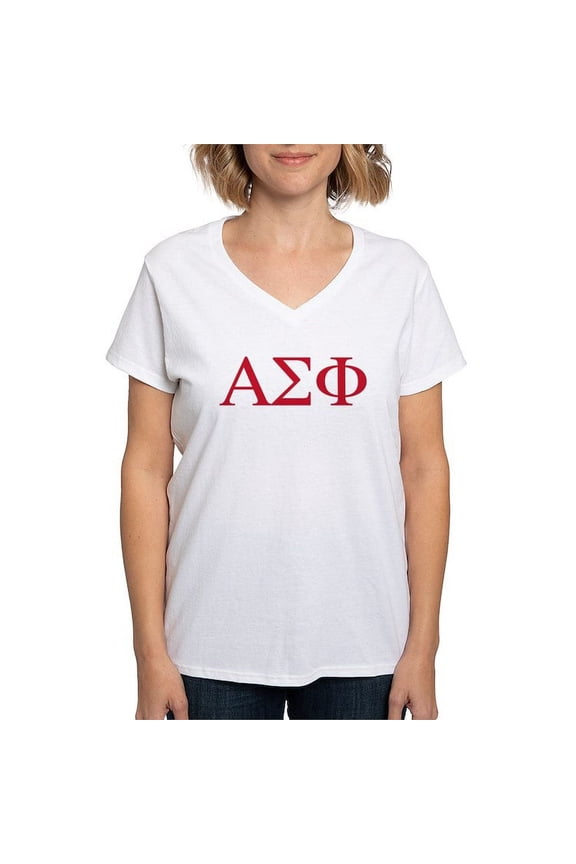 - Alpha Sigma Phi Greek Letters Cardinal T Shirt - Womens Cotton V-Neck T-shirt
