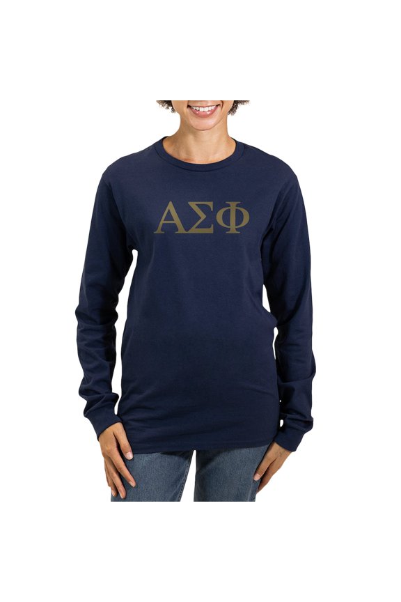 - Alpha Sigma Phi Greek Letters Gold Long Sleeve T Shirt - Women's Long Sleeve Graphic Tee Casual Fit