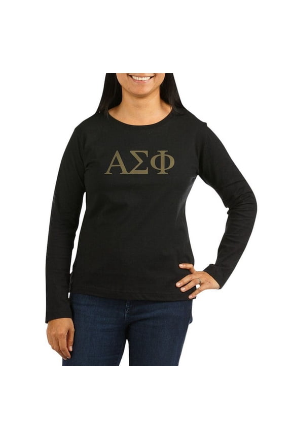 - Alpha Sigma Phi Greek Letters Gold Long Sleeve T Shirt - Women's Long Sleeve Graphic Tee Casual Fit