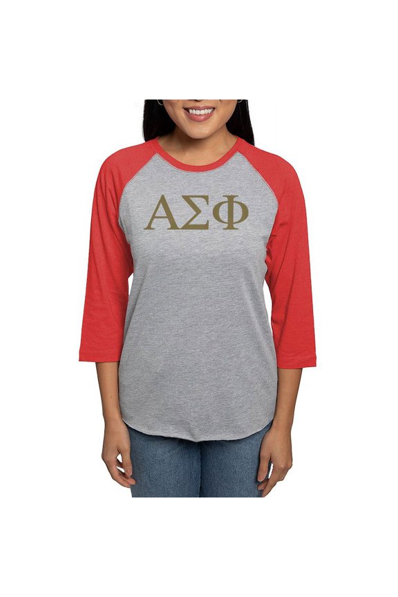 - Alpha Sigma Phi Greek Letters Gold Long Sleeve T Shirt - Womens Baseball Tee