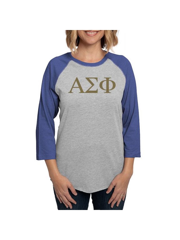 - Alpha Sigma Phi Greek Letters Gold Long Sleeve T Shirt - Womens Baseball Tee
