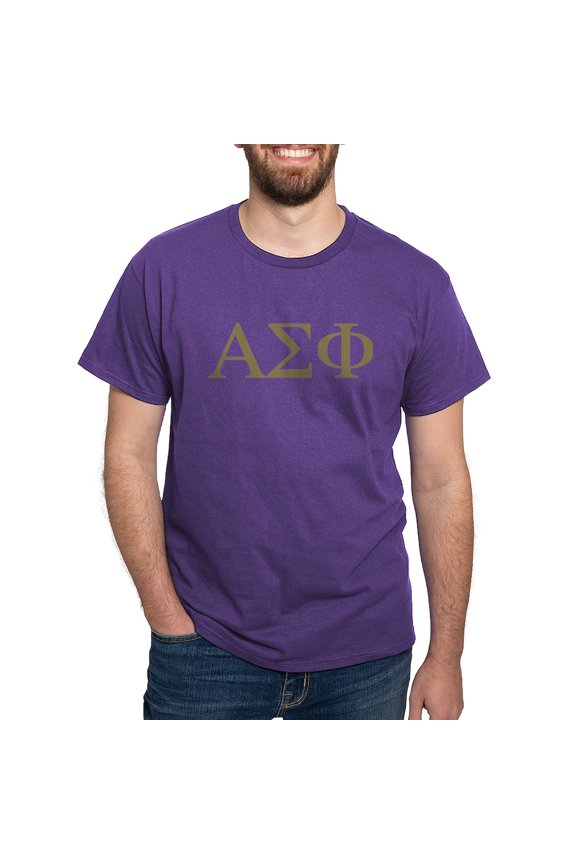 - Alpha Sigma Phi Greek Letters Gold T Shirt - Men's Classic Graphic Cotton T-Shirt