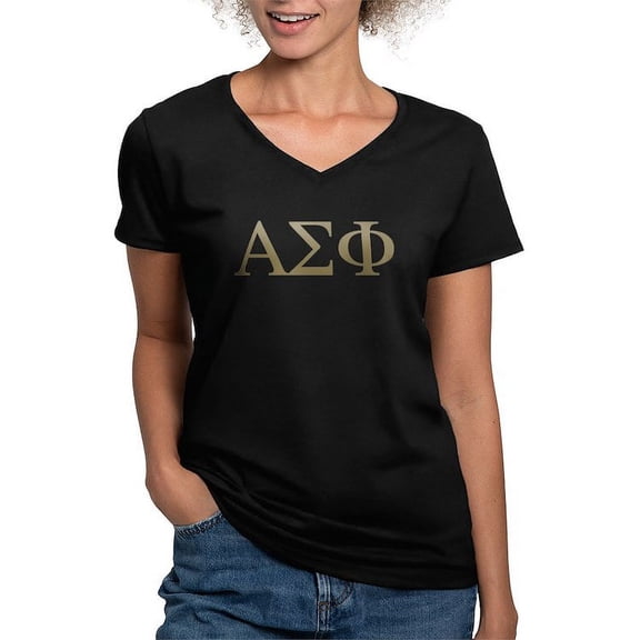 CafePress - Alpha Sigma Phi Greek Letters Gold T Shirt - Women's V-Neck Dark T-Shirt