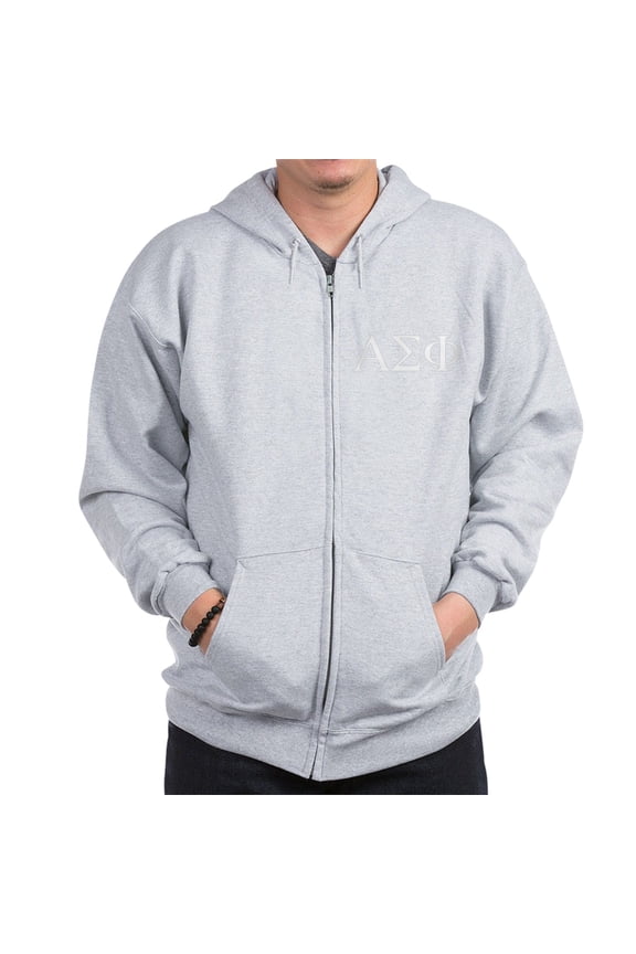 - Alpha Sigma Phi Greek Letters White Sweatshirt - Zip Hoodie, Classic Hooded Sweatshirt with Metal Zipper