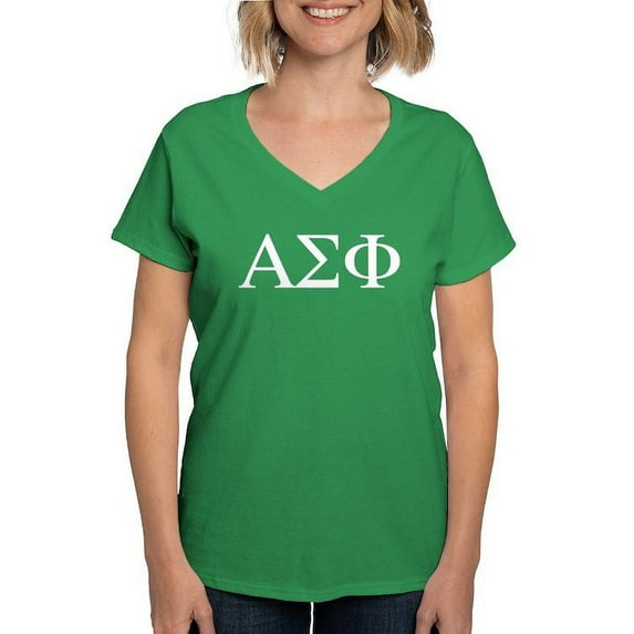 CafePress - Alpha Sigma Phi Greek Letters White T Shirt - Women's V-Neck Dark T-Shirt