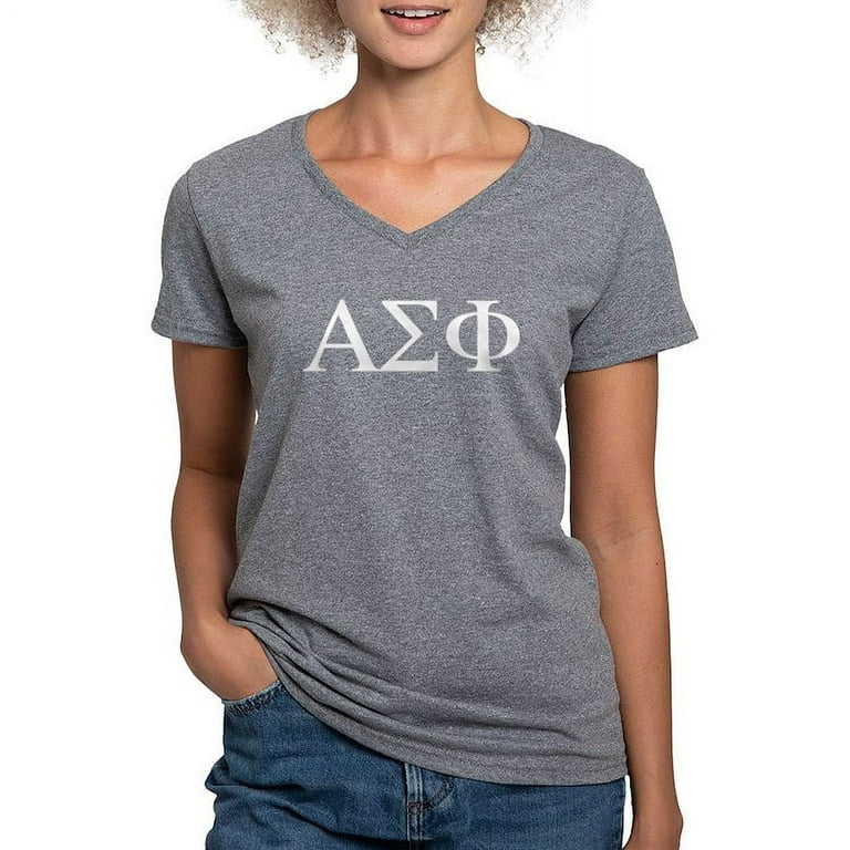CafePress - Alpha Sigma Women\'s V-Neck Letters T Shirt Phi T-Shirt White Dark Greek 