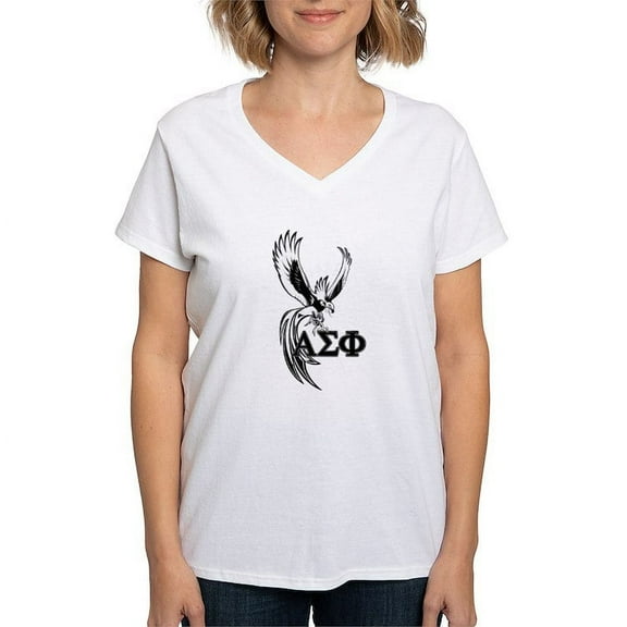 CafePress - Alpha Sigma Phi Phoenix Black T Shirt - Womens Cotton V-Neck T-shirt