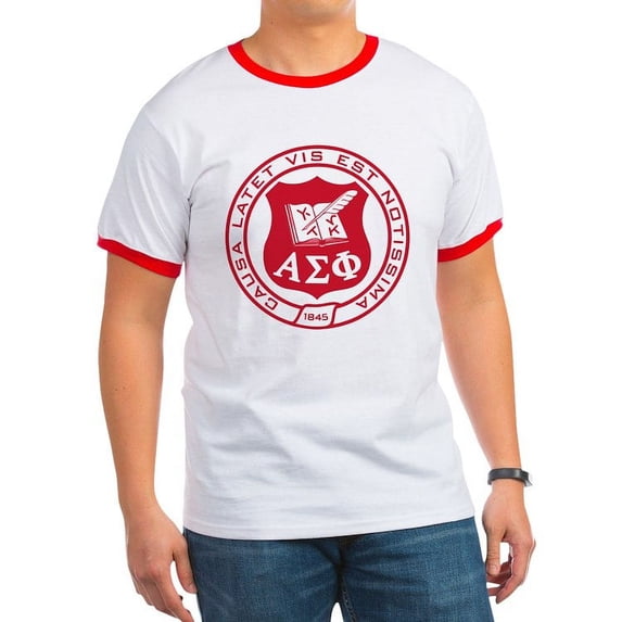 CafePress - Alpha Sigma Phi Red Seal T Shirt - 100% Cotton Ringed T-Shirt