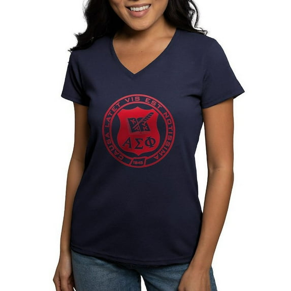 CafePress - Alpha Sigma Phi Red Seal T Shirt - Women's V-Neck Dark T-Shirt