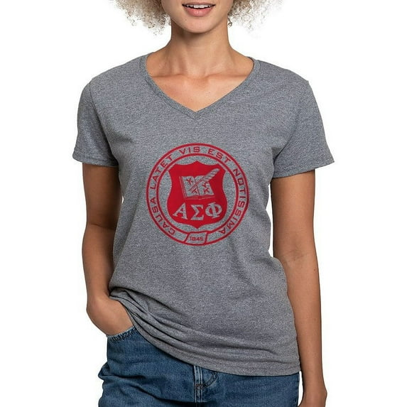 CafePress - Alpha Sigma Phi Red Seal T Shirt - Women's V-Neck Dark T-Shirt
