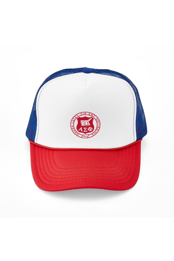 - Alpha Sigma Phi Red Seal - Adjustable Unisex Printed Trucker Hat with Mesh Back