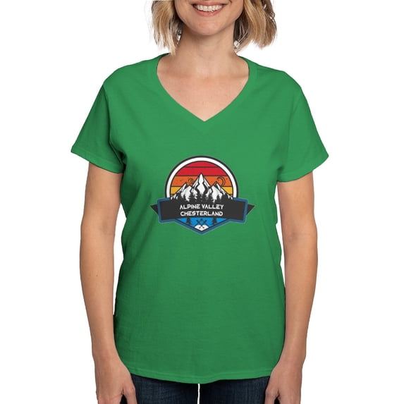CafePress - Alpine Valley Ski Area Chesterland Ohio T Shirt - Women's V-Neck Dark T-Shirt