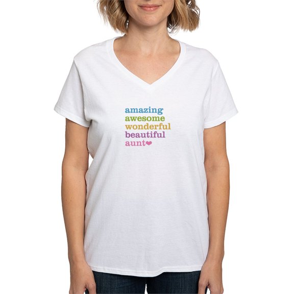 CafePress - Amazing Aunt Women's V Neck T Shirt - Womens Cotton V-Neck T-shirt