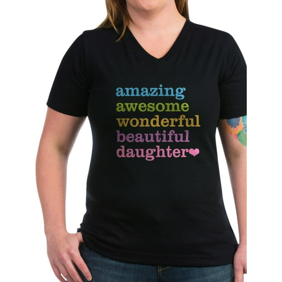 CafePress - Amazing Daughter Women's V Neck Dark T Shirt - Women's V-Neck Dark T-Shirt