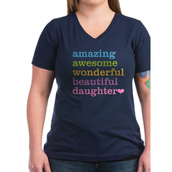 CafePress - Amazing Daughter Women's V Neck Dark T Shirt - Women's V-Neck Dark T-Shirt