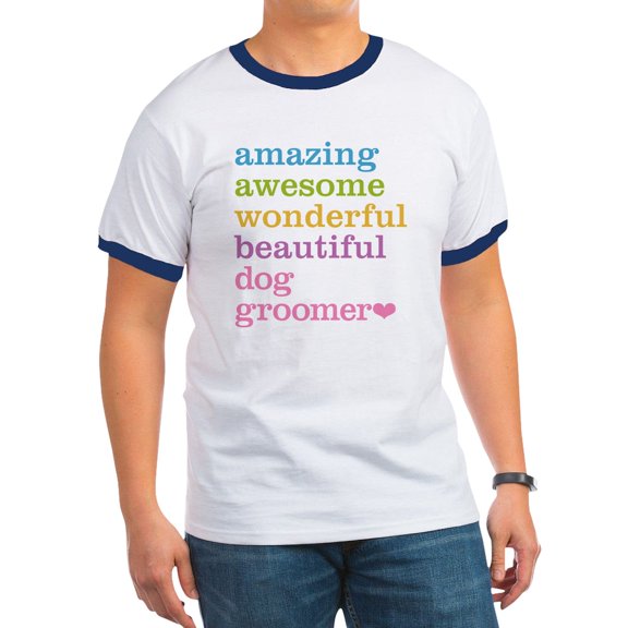 CafePress - Amazing Dog Groomer T Shirt - 100% Cotton Ringed T-Shirt