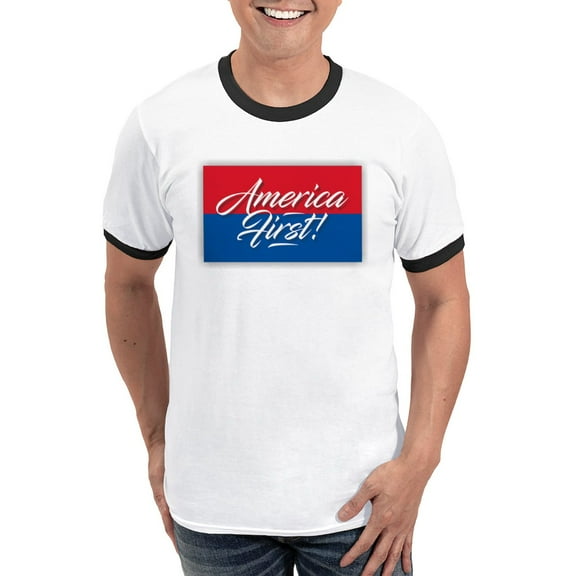 CafePress - America First T Shirt - 100% Cotton Ringed T-Shirt
