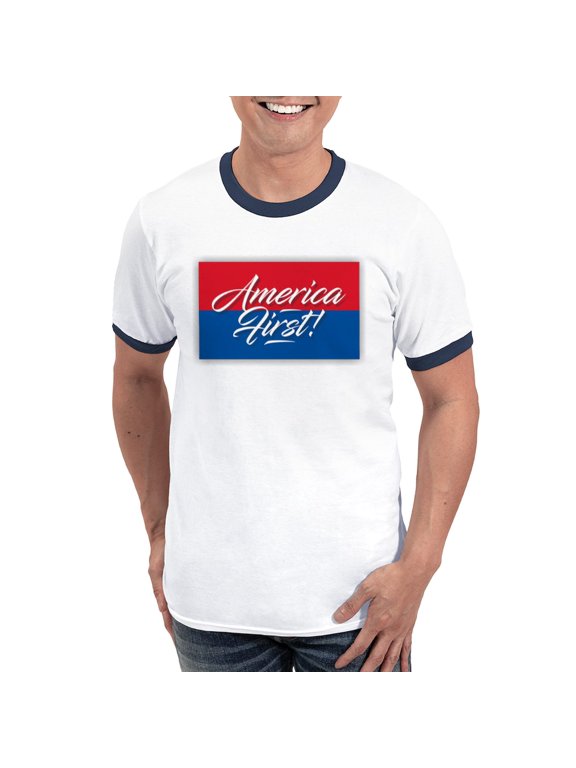 - America First T Shirt - 100% Cotton Ringed T-Shirt